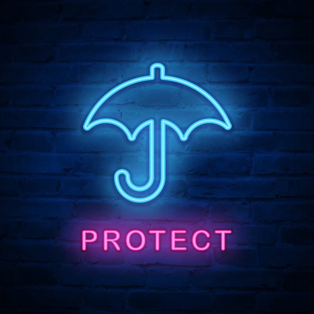 verlichte neonlichtpictogram paraplu bescherming