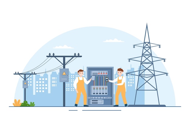 Verlichting en elektriciteit Energie Onderhoud Service van technicus Elektrisch werk aan illustratie