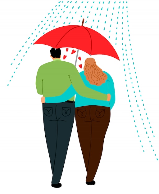 Vector verliefde paar onder paraplu