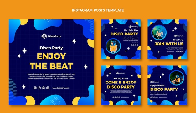 Vector verloop abstracte vloeistof disco party instagram posts collectie