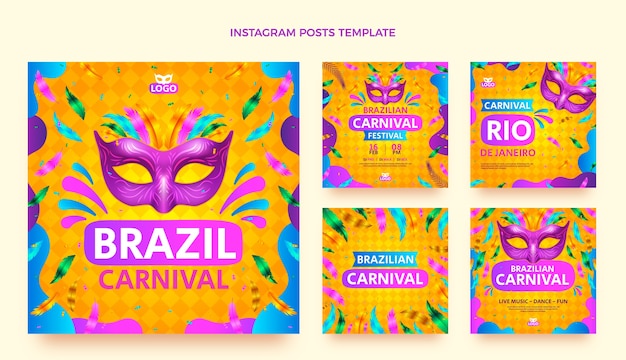 Vector verloop braziliaanse carnaval instagram posts collectie