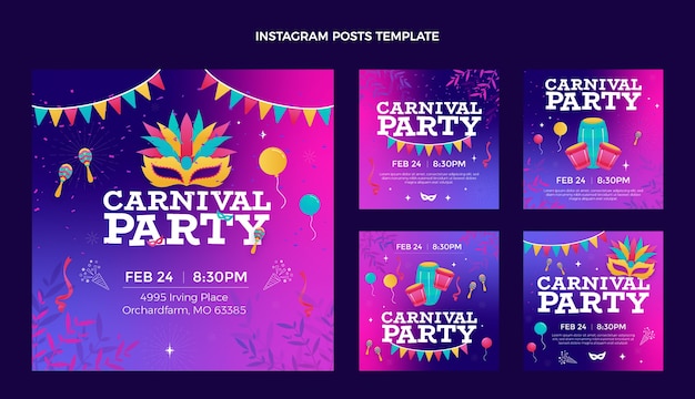 Vector verloop carnaval instagram posts collectie