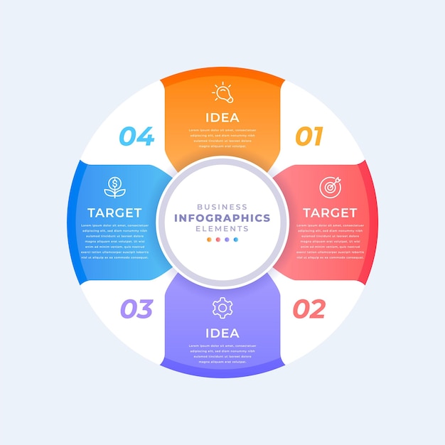 Verloop circulaire diagram infographic sjabloon met vier stappen