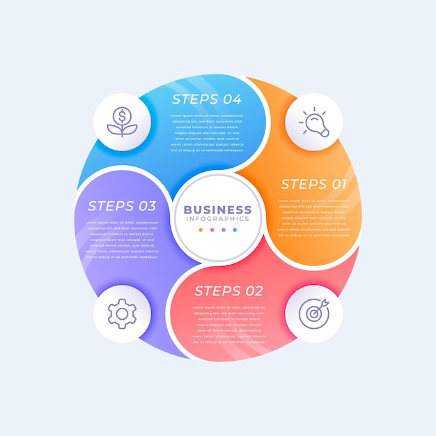 Verloop circulaire diagram infographic sjabloon met vier stappen