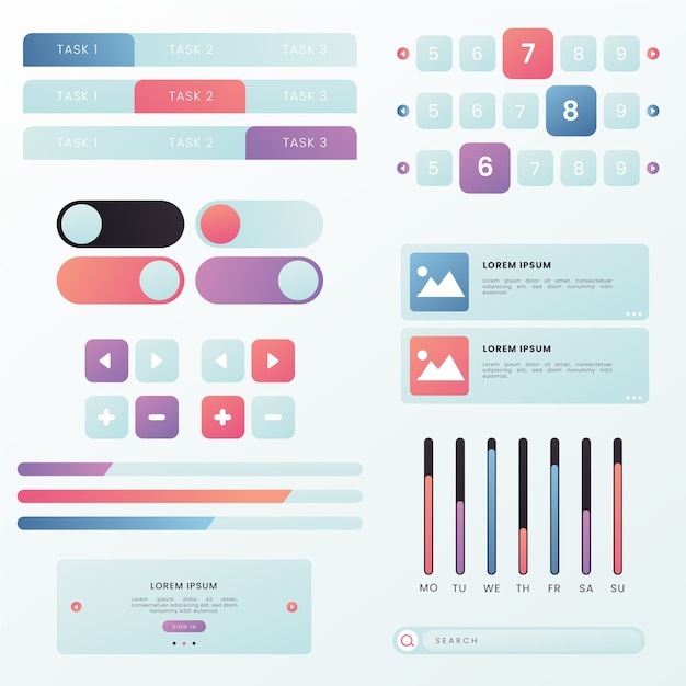 Vector verloop gekleurde ui kit collectie