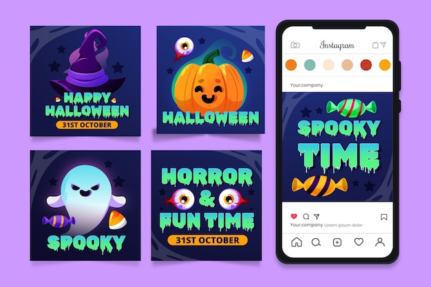 Vector verloop halloween instagram posts collectie