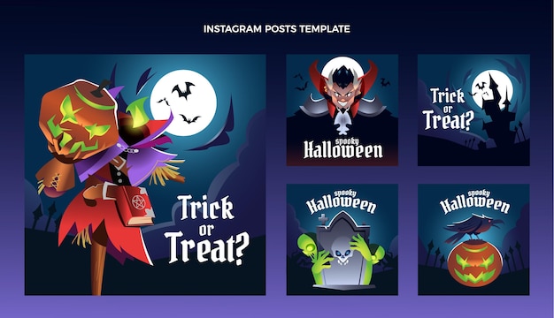 Vector verloop halloween instagram posts collectie