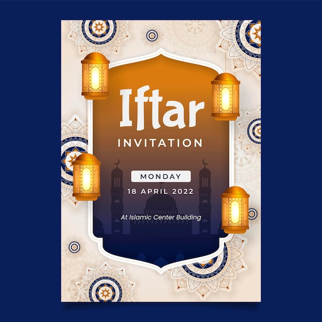 Verloop iftar-uitnodigingssjabloon in islamitische ontwerpstijl