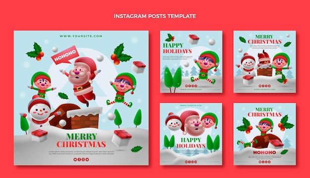 Vector verloop kerst instagram posts collectie