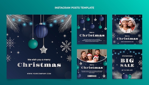 Vector verloop kerst instagram posts collectie