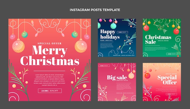 Vector verloop kerst instagram posts collectie