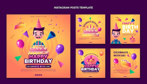 Verloop kleurrijke verjaardag instagram posts