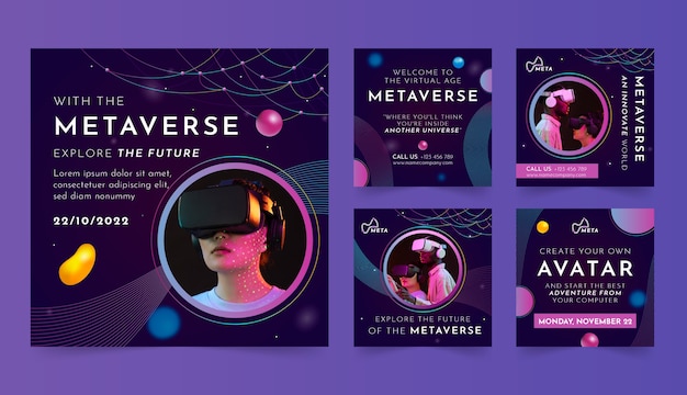 Vector verloop metaverse concept instagram posts