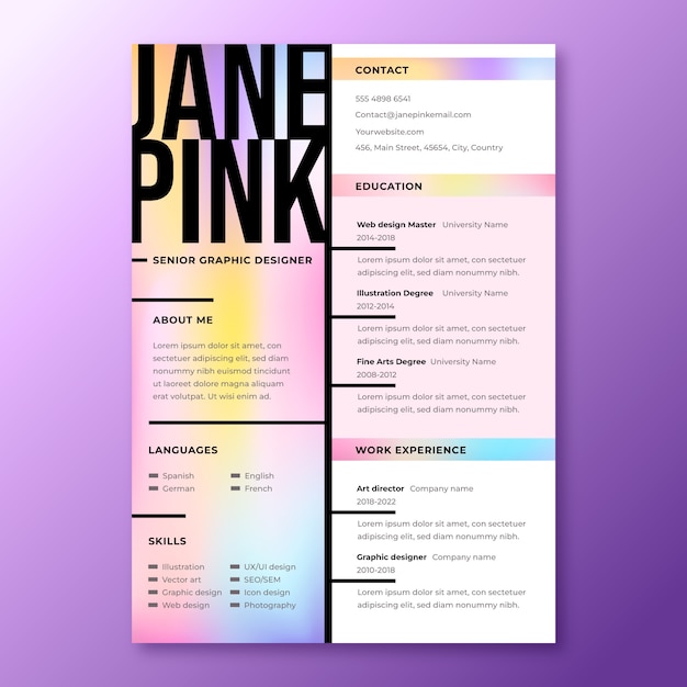 Vector verloop minimalistische retro cv-template