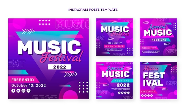 Vector verloop muziekfestival instagram-berichten