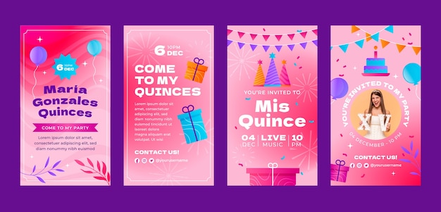 Vector verloop quinceañera instagram verhalen