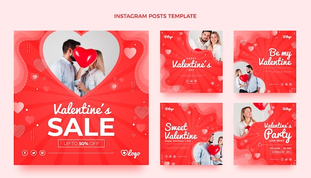 Vector verloop valentijnsdag instagram posts collectie