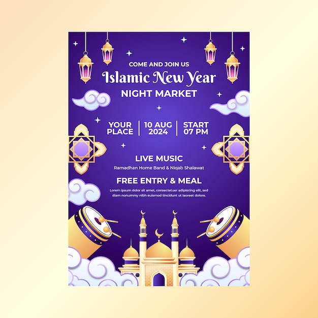 Vector verloop verticale poster sjabloon voor islamitische nieuwjaarsviering