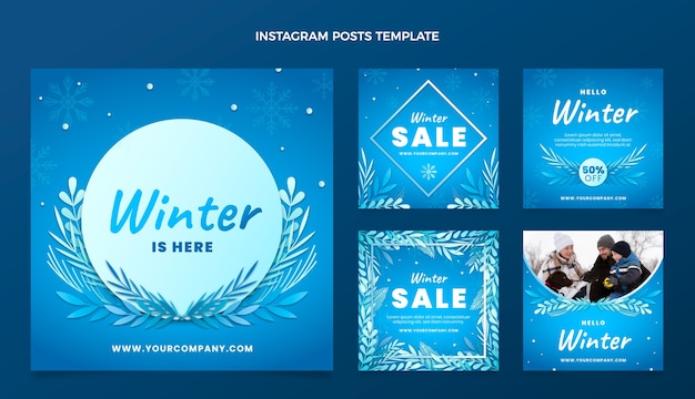 Vector verloop winter instagram posts collectie