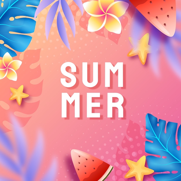 Verloop zomer illustratie met bloemen en bladeren