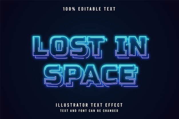 Verloren in de ruimte, 3d bewerkbaar teksteffect. neon stijl effect