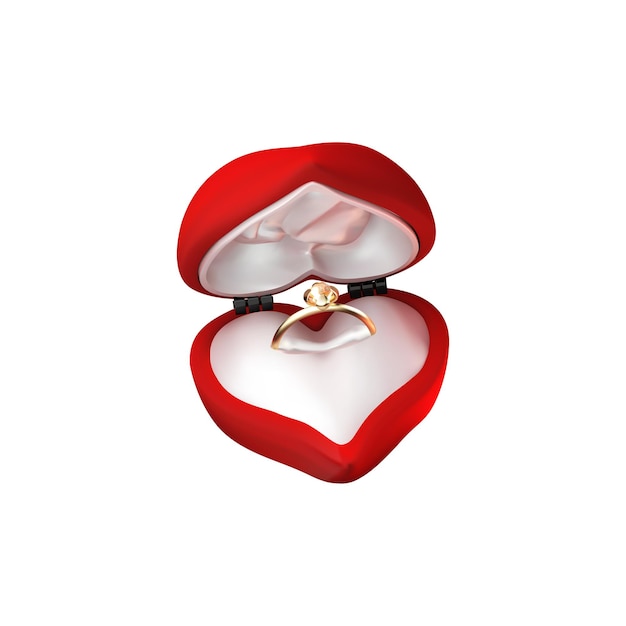 verlovingsring geïsoleerde vector 3d illustratie verloofde ring in hartvormige doos geïsoleerde 3d illustratie