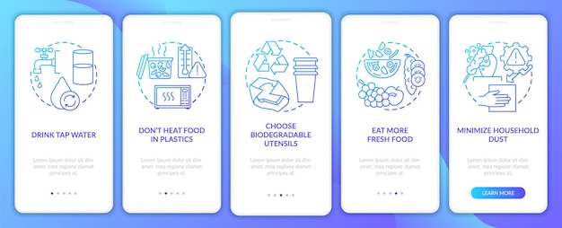 Vermijd microplastics-tips op het scherm van de mobiele app-pagina met concepten