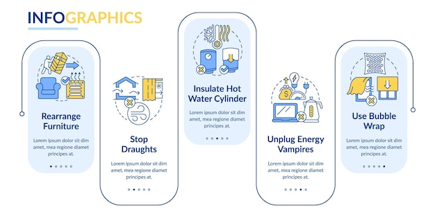 Verminder de infographic sjabloon van de rechthoek voor warmteverlies in huis