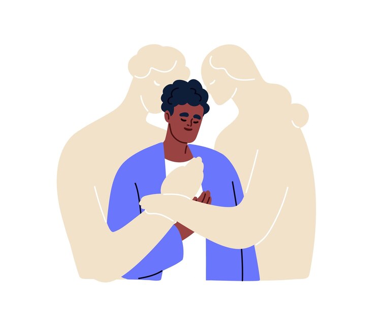 Vector vermiste persoon overleden overleden ouders wees denken herinneren verloren overleden moeder vader hun liefde en steun verlies dood concept plat grafische vector illustratie geïsoleerd op witte achtergrond
