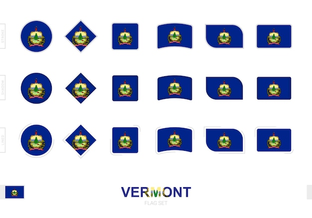 Set di bandiere del vermont, semplici bandiere del vermont con tre diversi effetti.