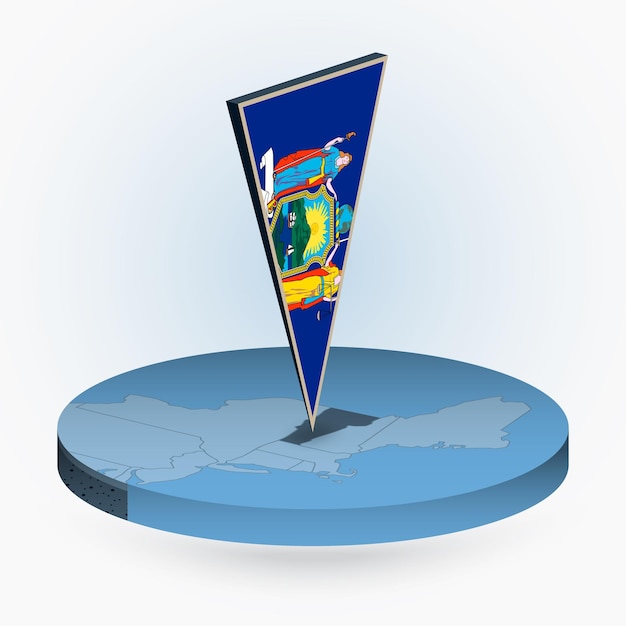 Vettore mappa del vermont in stile isometrico rotondo con bandiera triangolare 3d dello stato americano del vermont