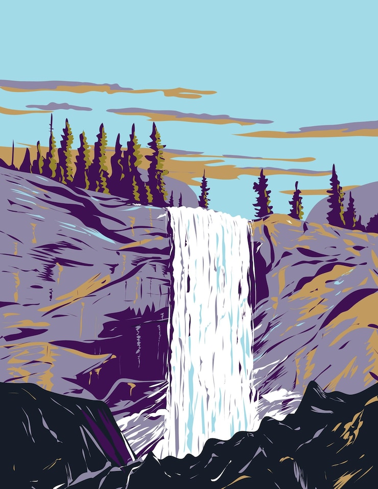 Vector vernal fall in yosemite national park california usa wpa poster art
