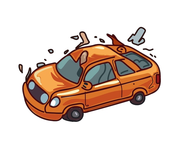 vernielde auto na auto-ongeluk doodle vectorillustratie