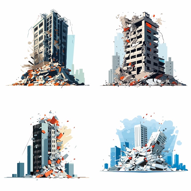 vernietigde wolkenkrabber gesloopt gebouw vector geïsoleerde illustratie