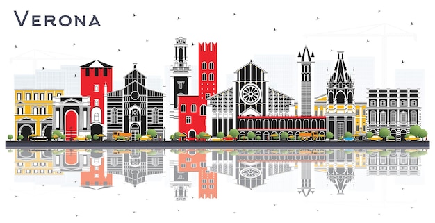 Vector verona italië city skyline met kleur gebouwen en reflecties geïsoleerd op wit