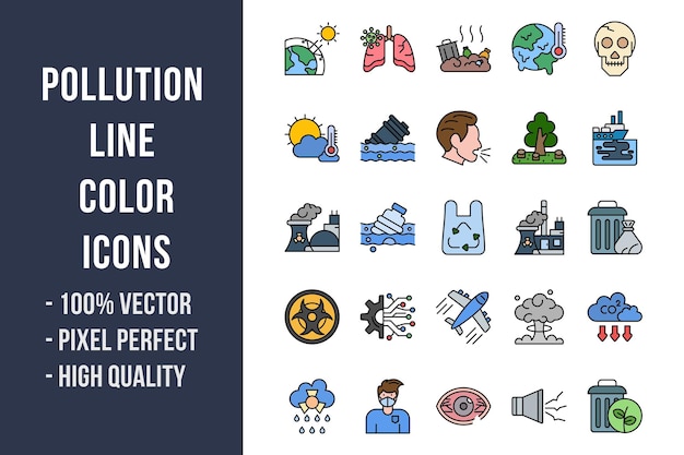 Verontreiniging Lijn Kleur Pictogrammen
