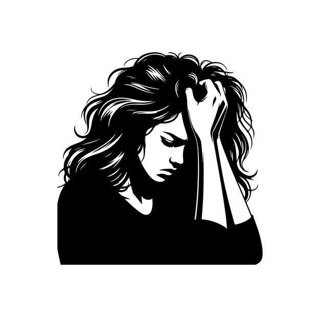 Verontwaardigde vrouw vector illustratie huilende lijdende vermoeide vrouw illustratie icoon silhouet.