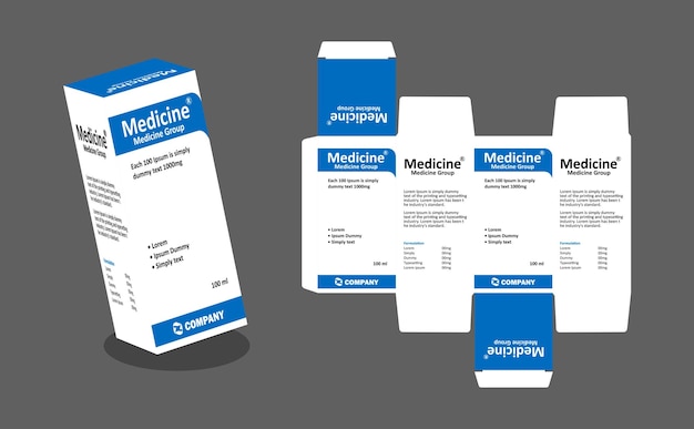 Verpakking van siroop Doos Merksiroop Medicijn Verpakking vector illustratie Blauw of wit kleur thema