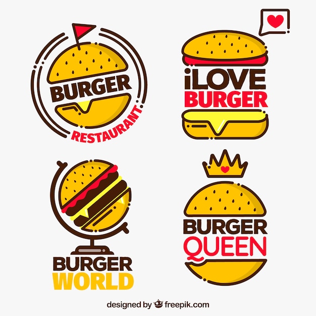 Vector verpakking van vier hamburger logo met rode details