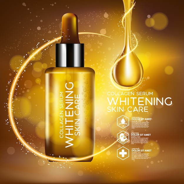 Verpakkingsontwerp mockup, serum gouden druppel voor schoonheid en cosmetisch concept