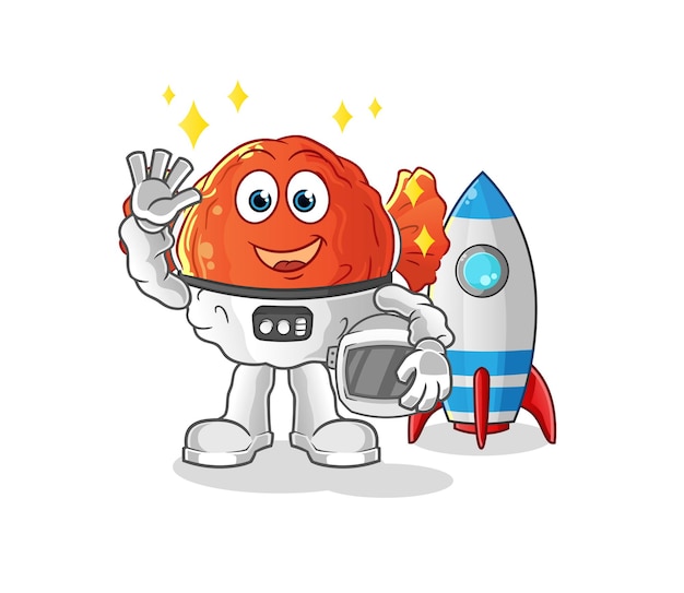 Verpakt snoep astronaut zwaaiend karakter. cartoon mascotte vector