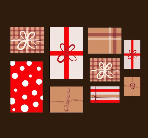 Verpakte geschenken bovenaanzicht Geschenken verpakt op een bruine backgroundVector illustratie