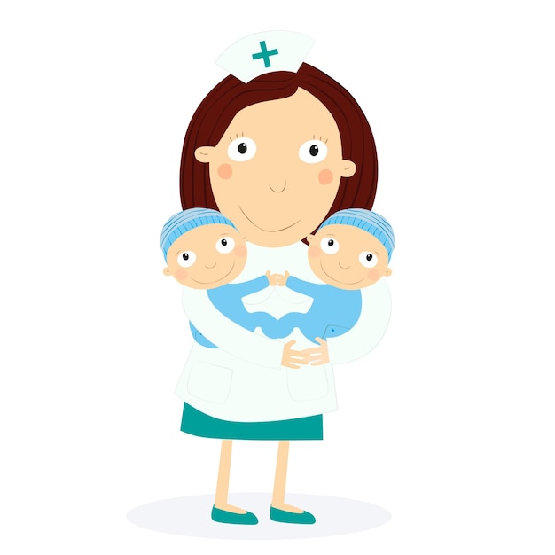 Verpleegkundige bedrijf baby tweeling vectorillustratie