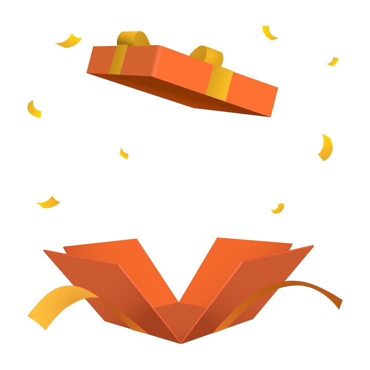 Vector verras open oranje geschenkdoos geïsoleerd met gouden lint 3d-stijl