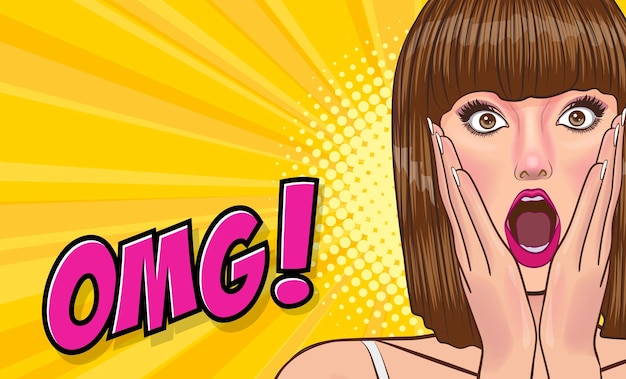 verraste mooie vrouw ziet er iets Pop Art Comic Style uit