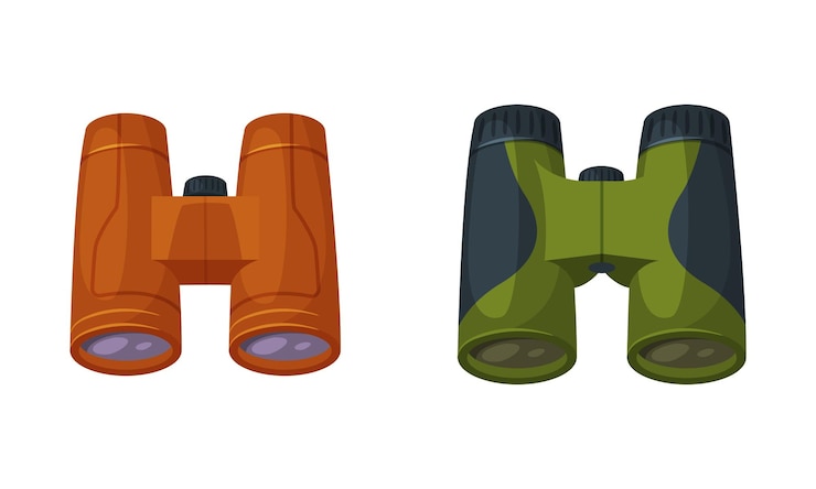 Vector verrekijker of veldbril als twee brekende telescopen voor het bekijken van verre objecten vector set