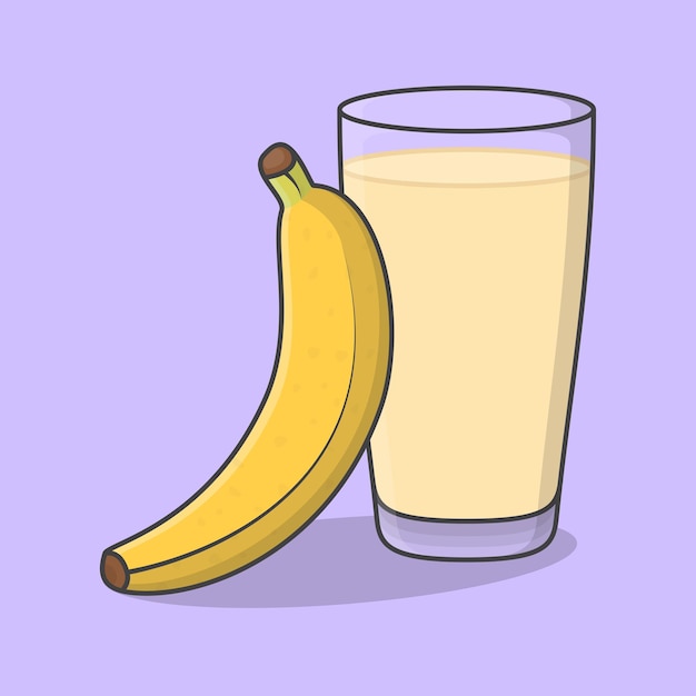 Vers bananensap met fruit in glas cartoon vectorillustratie bananensap plat pictogram omtrek