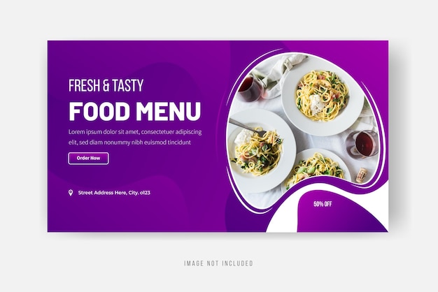 Vers en smakelijk eten menu YouTube thumbnail banner ontwerp premium vector