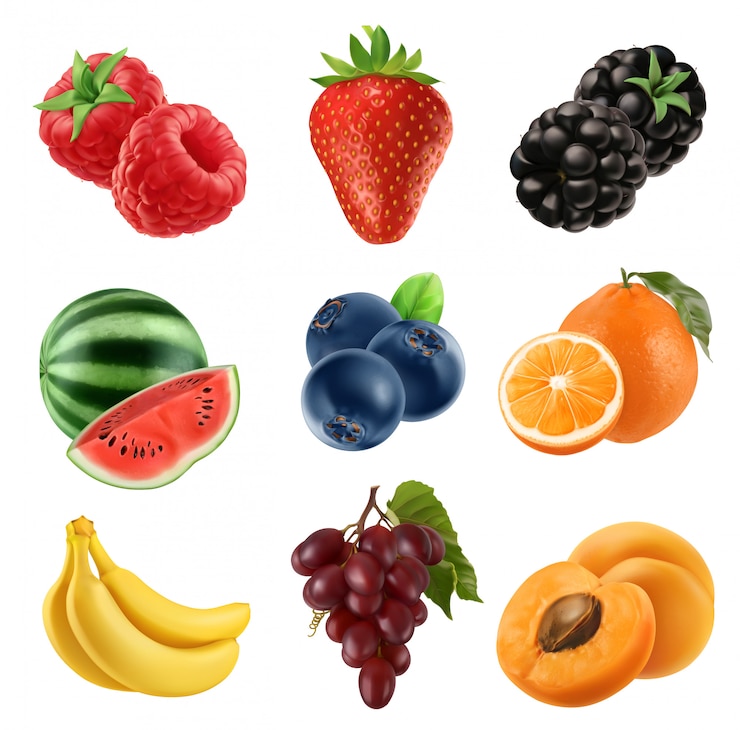 Vector vers fruit. 3d-pictogrammen instellen. realistische afbeelding