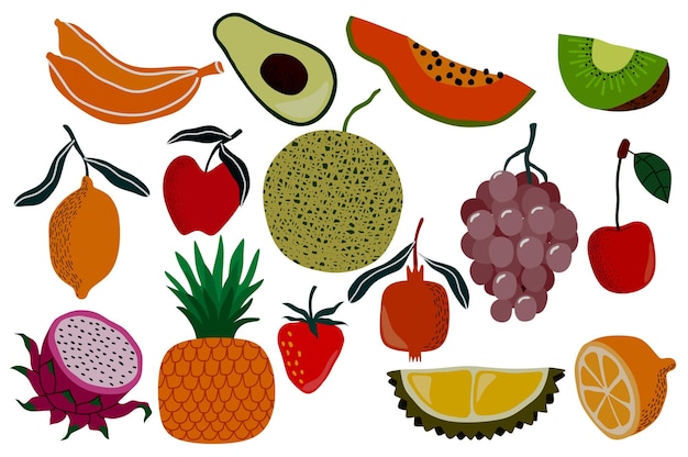 vers fruit doodle vector set.